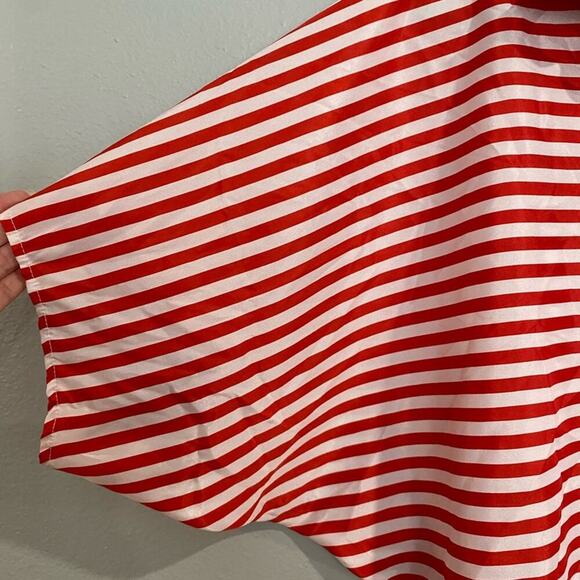 Toska Red White Striped Chiffon Button Down Blouse Sz L - Picture 3 of 11